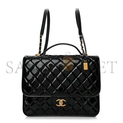 CHANEL MASTER LARGE FLAP BACKPACK BLACK PATENT ANTIQUE GOLD HARDWARE (30*23*10cm)